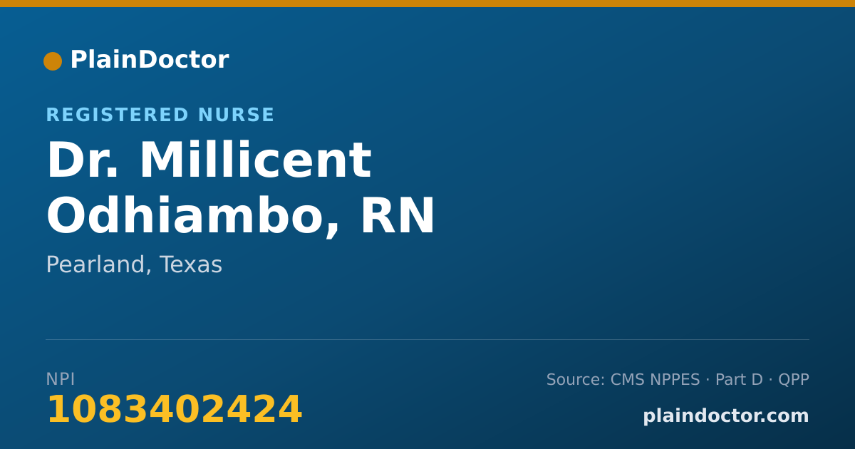 Shareable card for Millicent Odhiambo, RN - Registered Nurse, Pearland, TX