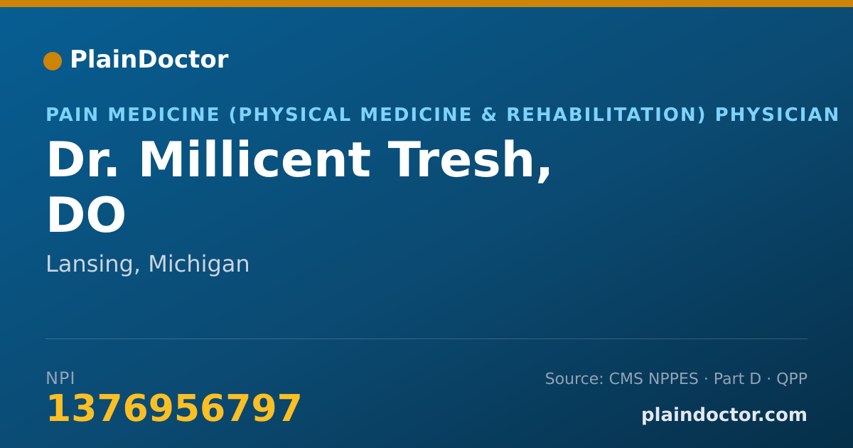 Shareable card for Millicent Tresh, DO - Pain Medicine (Physical Medicine & Rehabilitation) Physician, Lansing, MI