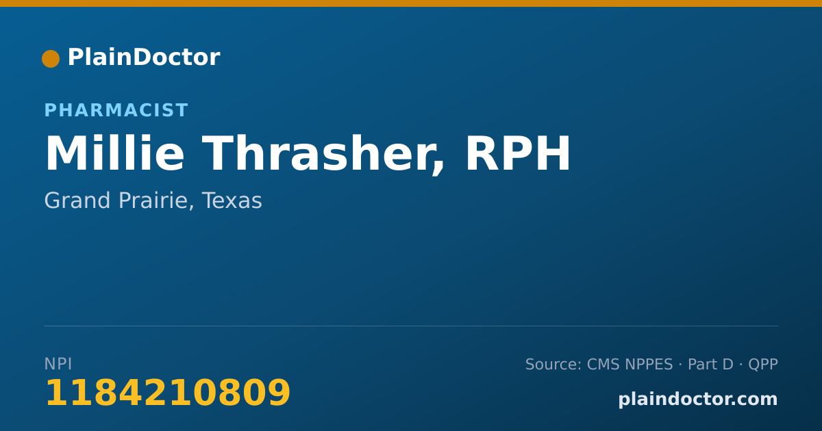 Shareable card for Millie Thrasher, RPH - Pharmacist, Grand Prairie, TX