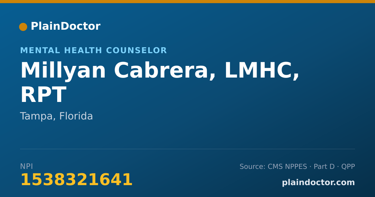 Shareable card for Millyan Cabrera, LMHC, RPT - Mental Health Counselor, Tampa, FL