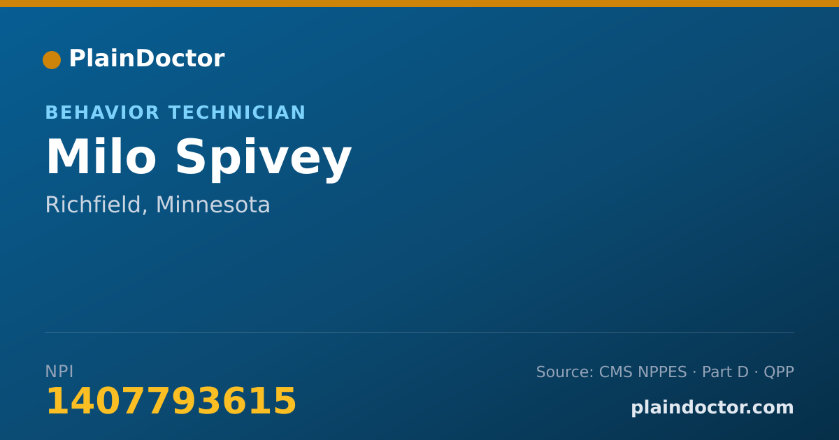Shareable card for Milo Spivey - Behavior Technician, Richfield, MN