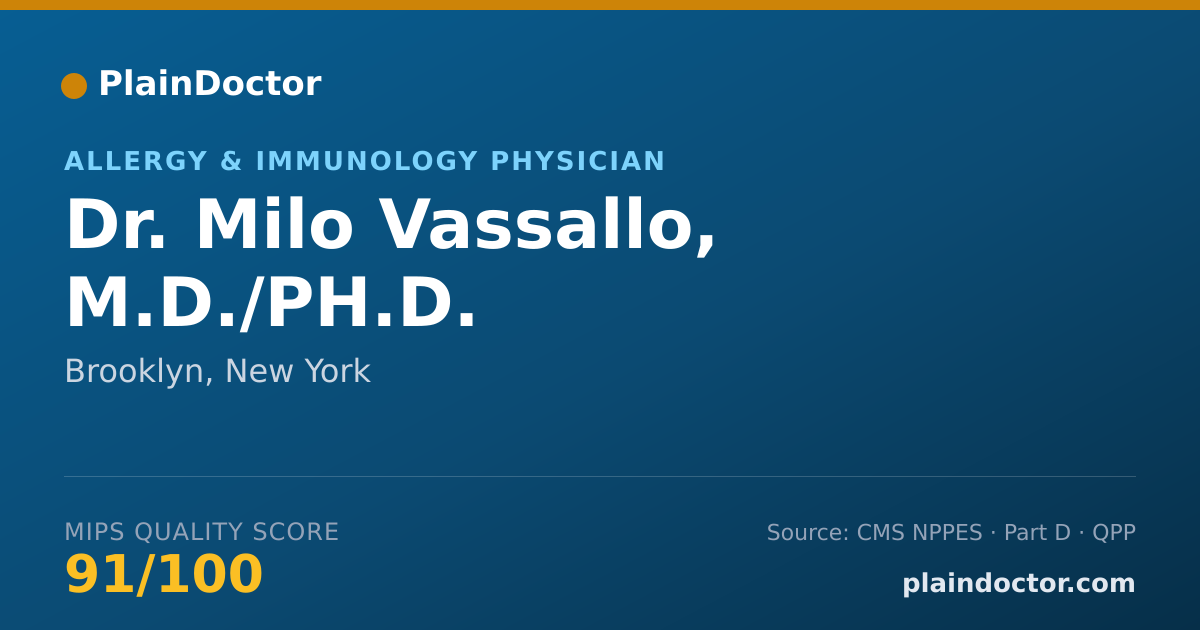 Shareable card for Milo Vassallo, M.D./PH.D. - Pediatrics Physician, Brooklyn, NY
