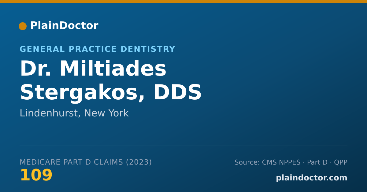 Shareable card for Miltiades Stergakos, DDS - General Practice Dentistry, Lindenhurst, NY