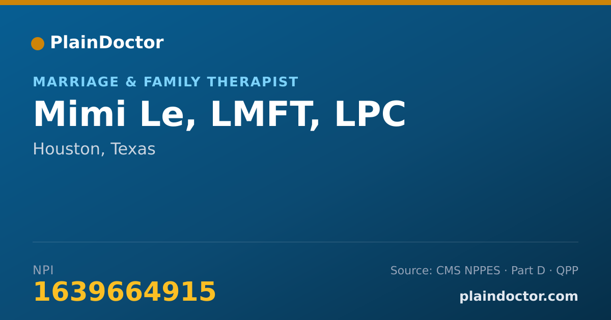 Shareable card for Mimi Le, LMFT, LPC - Marriage & Family Therapist, Houston, TX