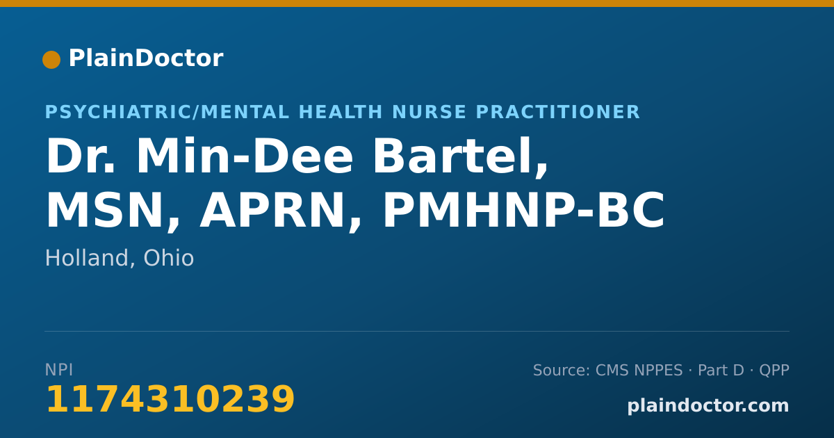 Shareable card for Min-Dee Bartel, MSN, APRN, PMHNP-BC - Psychiatric/Mental Health Nurse Practitioner, Holland, OH