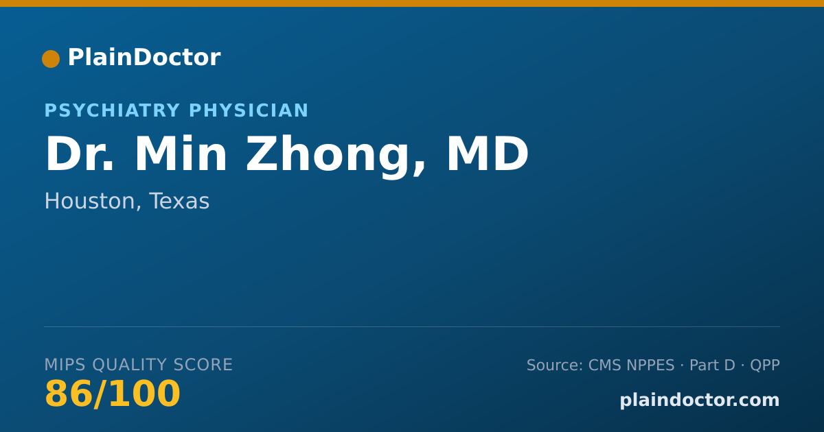 Shareable card for Min Zhong, MD - Psychiatry Physician, Houston, TX