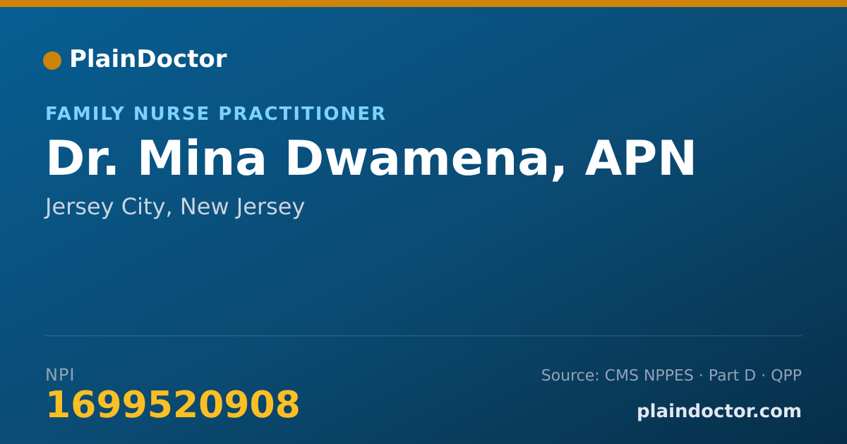 Shareable card for Mina Dwamena, APN - Family Nurse Practitioner, Jersey City, NJ