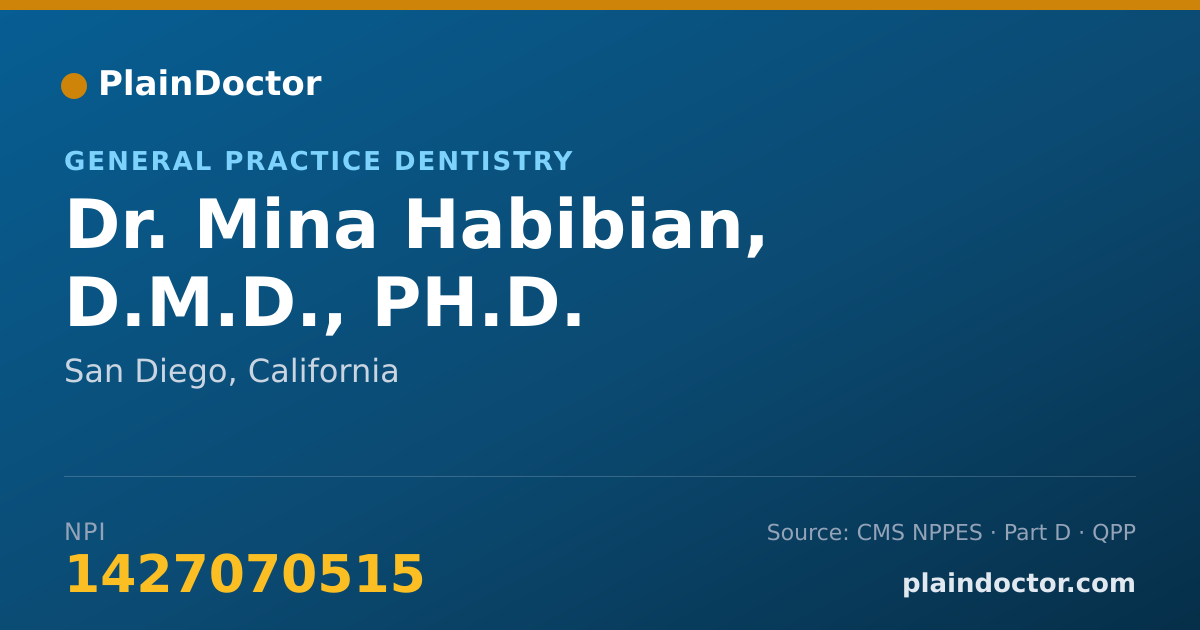 Shareable card for Mina Habibian, D.M.D., PH.D. - General Practice Dentistry, San Diego, CA