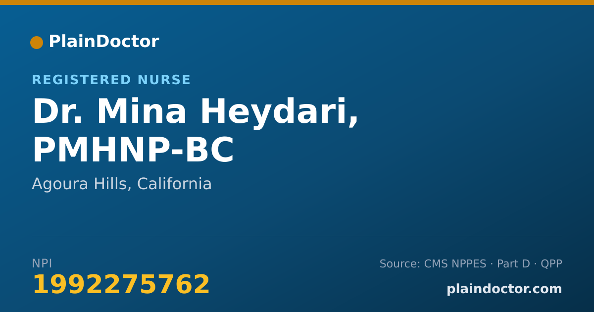 Shareable card for Mina Heydari, PMHNP-BC - Registered Nurse, Agoura Hills, CA
