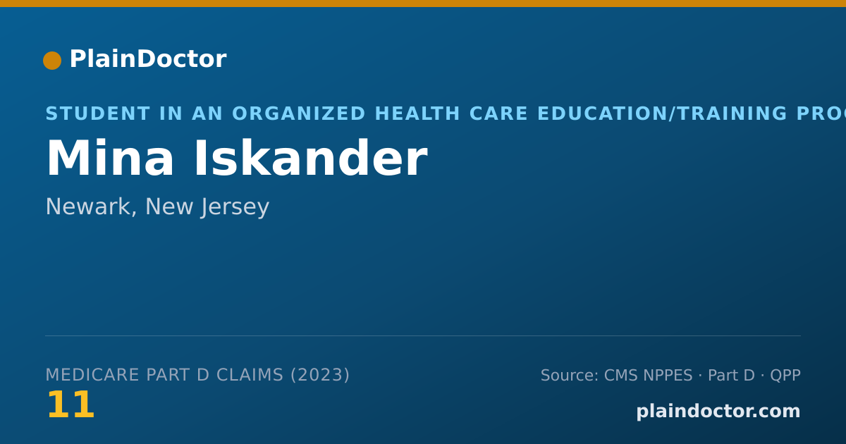 Shareable card for Mina Iskander - Student in an Organized Health Care Education/Training Program, Newark, NJ