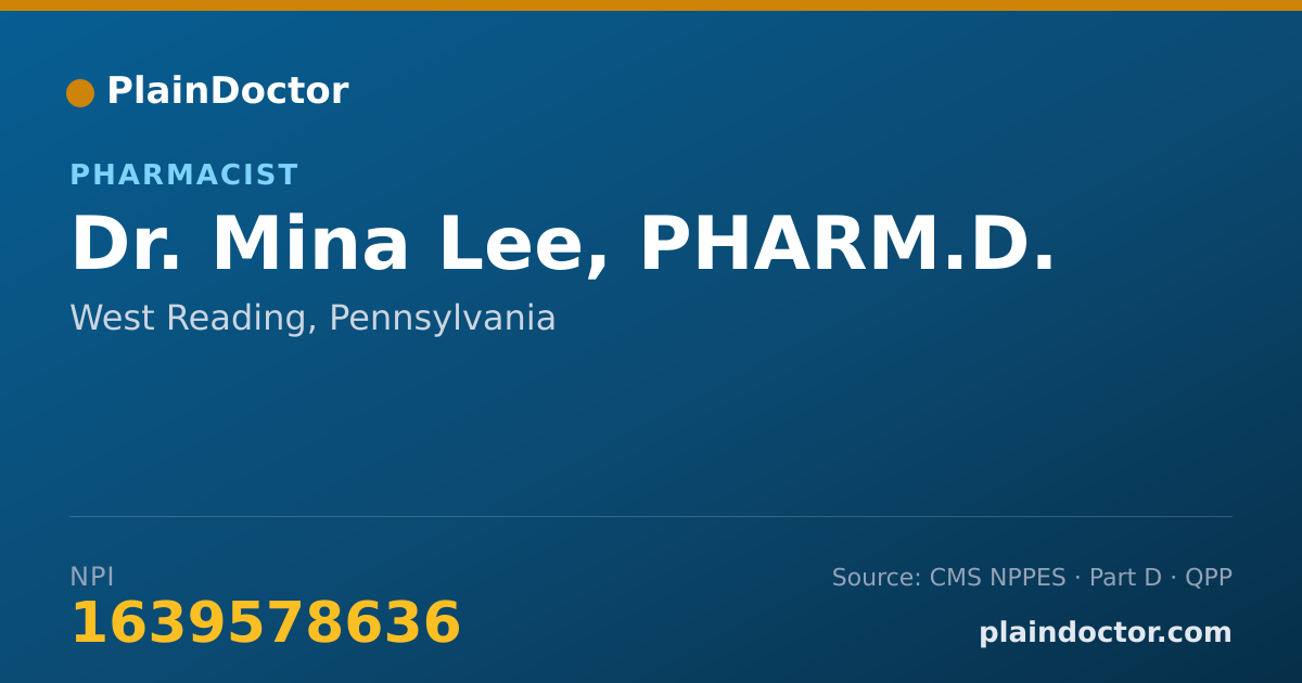 Shareable card for Mina Lee, PHARM.D. - Pharmacist, West Reading, PA