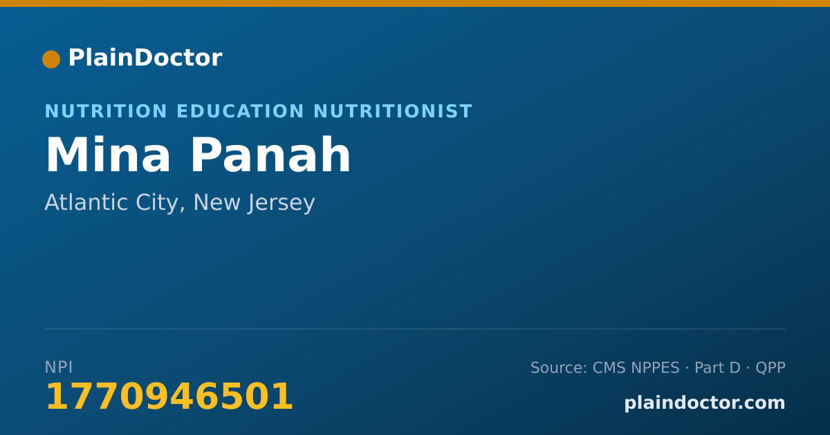 Shareable card for Mina Panah - Nutrition Education Nutritionist, Atlantic City, NJ