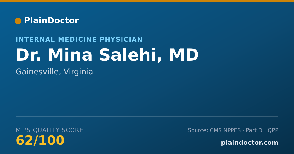 Shareable card for Mina Salehi, MD - Internal Medicine Physician, Gainesville, VA