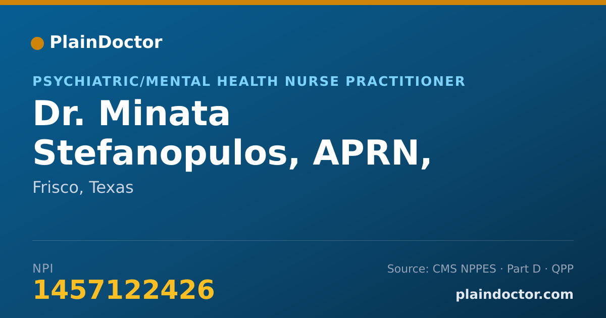Shareable card for Minata Stefanopulos, APRN, PMHNP-BC - Psychiatric/Mental Health Nurse Practitioner, Frisco, TX
