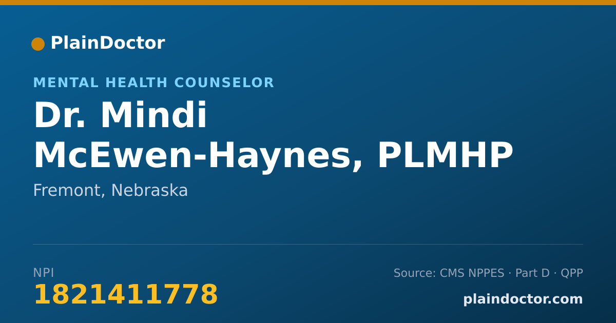 Shareable card for Mindi McEwen-Haynes, PLMHP - Mental Health Counselor, Fremont, NE