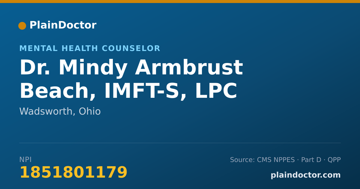 Shareable card for Mindy Armbrust Beach, IMFT-S, LPC - Mental Health Counselor, Wadsworth, OH