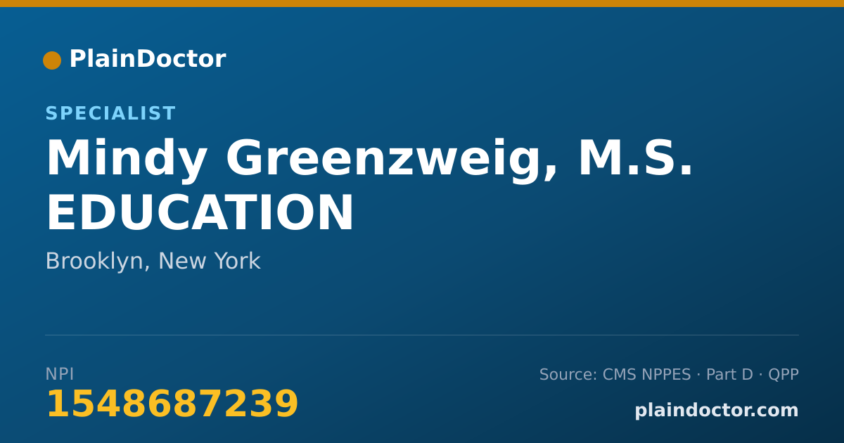 Shareable card for Mindy Greenzweig, M.S. EDUCATION - Specialist, Brooklyn, NY