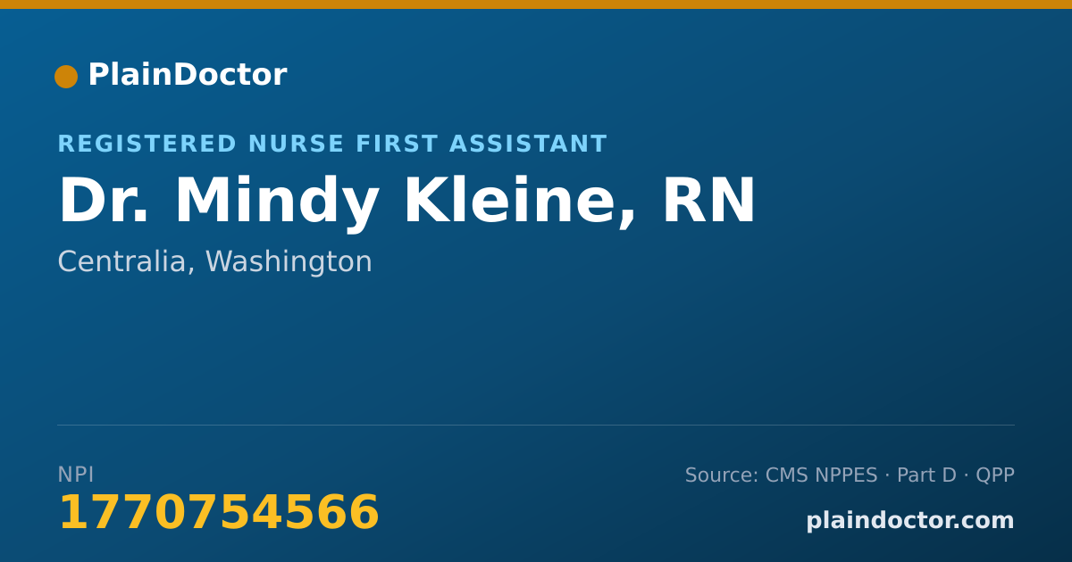 Shareable card for Mindy Kleine, RN - Registered Nurse First Assistant, Centralia, WA
