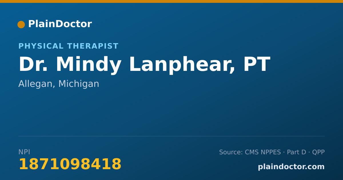 Shareable card for Mindy Lanphear, PT - Physical Therapist, Allegan, MI
