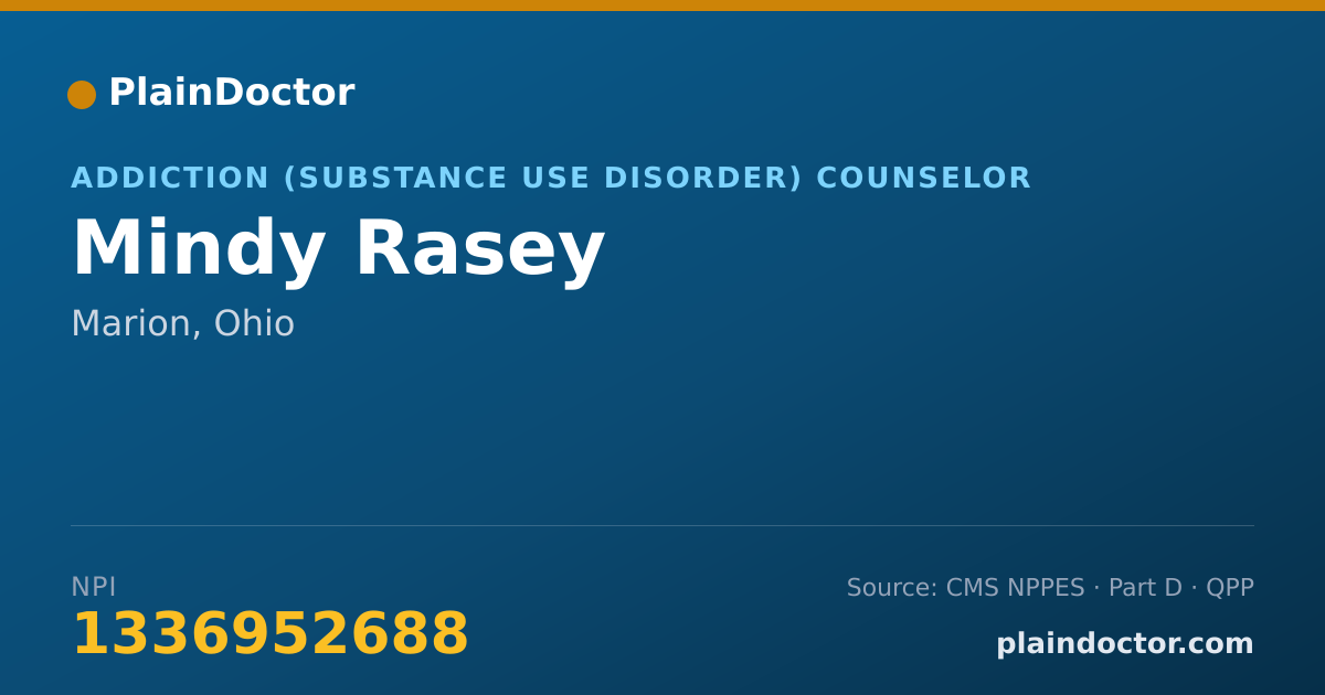 Shareable card for Mindy Rasey - Addiction (Substance Use Disorder) Counselor, Marion, OH