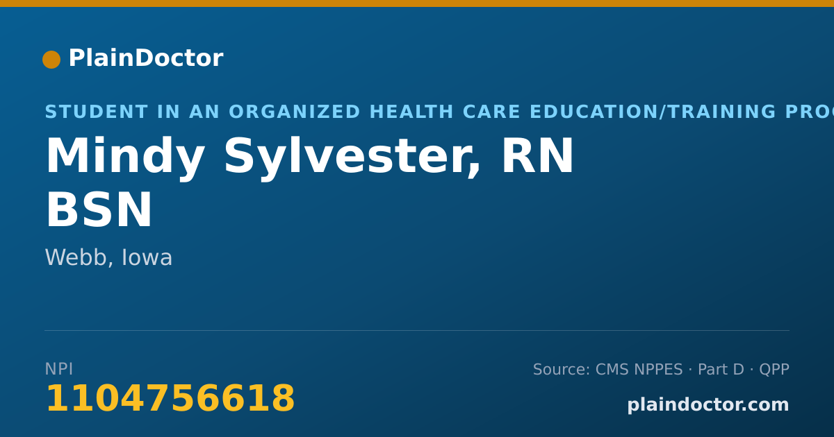 Shareable card for Mindy Sylvester, RN BSN - Student in an Organized Health Care Education/Training Program, Webb, IA