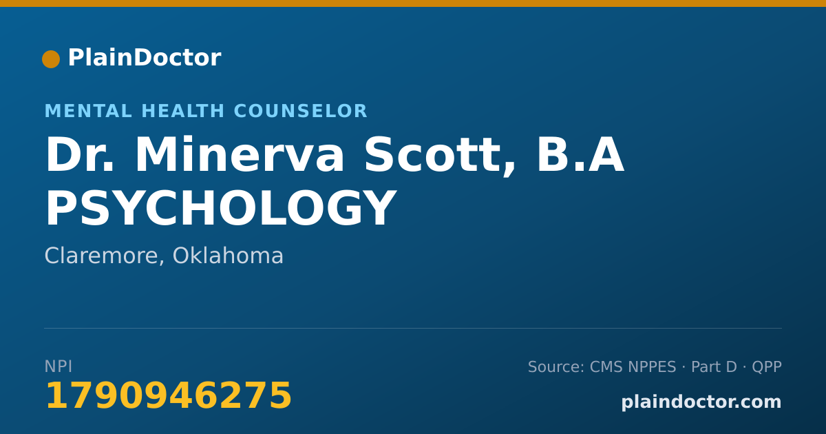 Shareable card for Minerva Scott, B.A PSYCHOLOGY - Mental Health Counselor, Claremore, OK