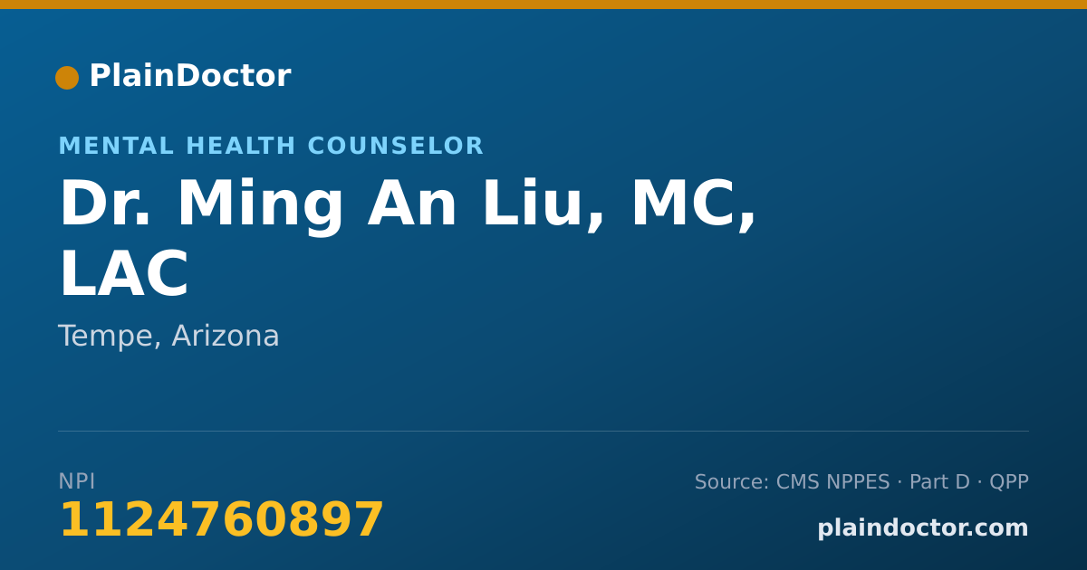 Shareable card for Ming An Liu, MC, LAC - Mental Health Counselor, Tempe, AZ