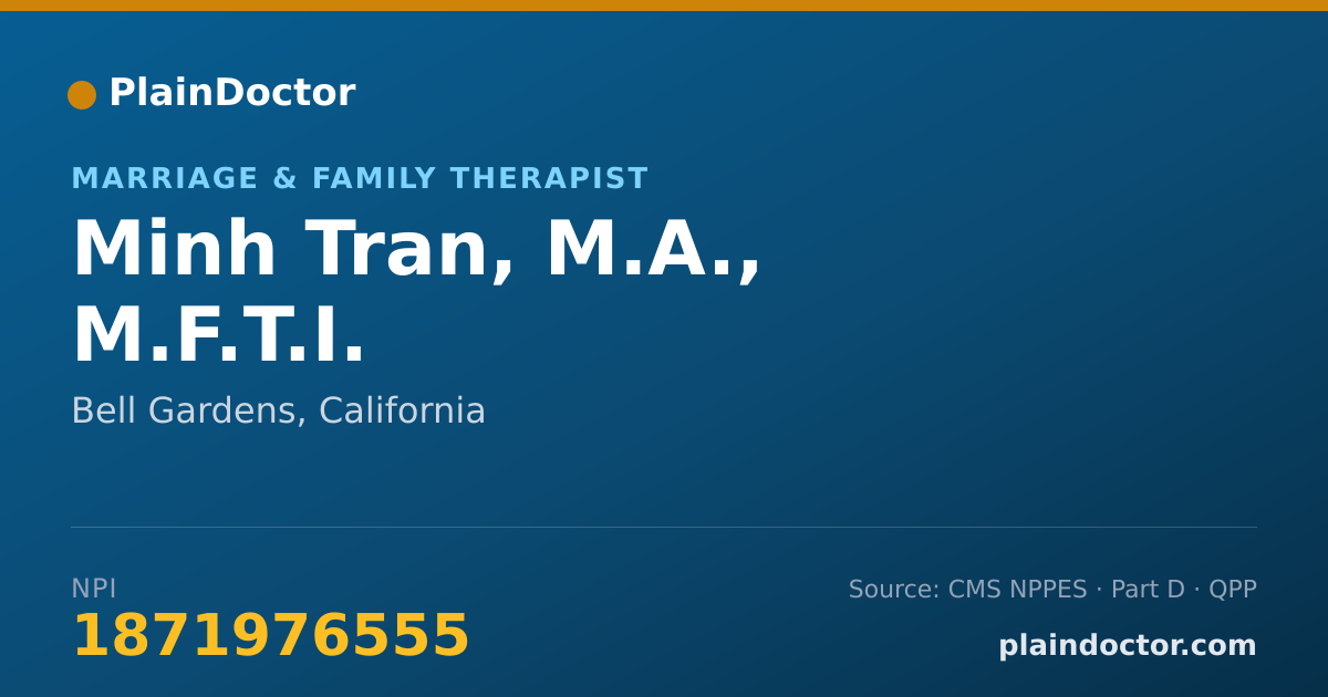 Shareable card for Minh Tran, M.A., M.F.T.I. - Marriage & Family Therapist, Bell Gardens, CA