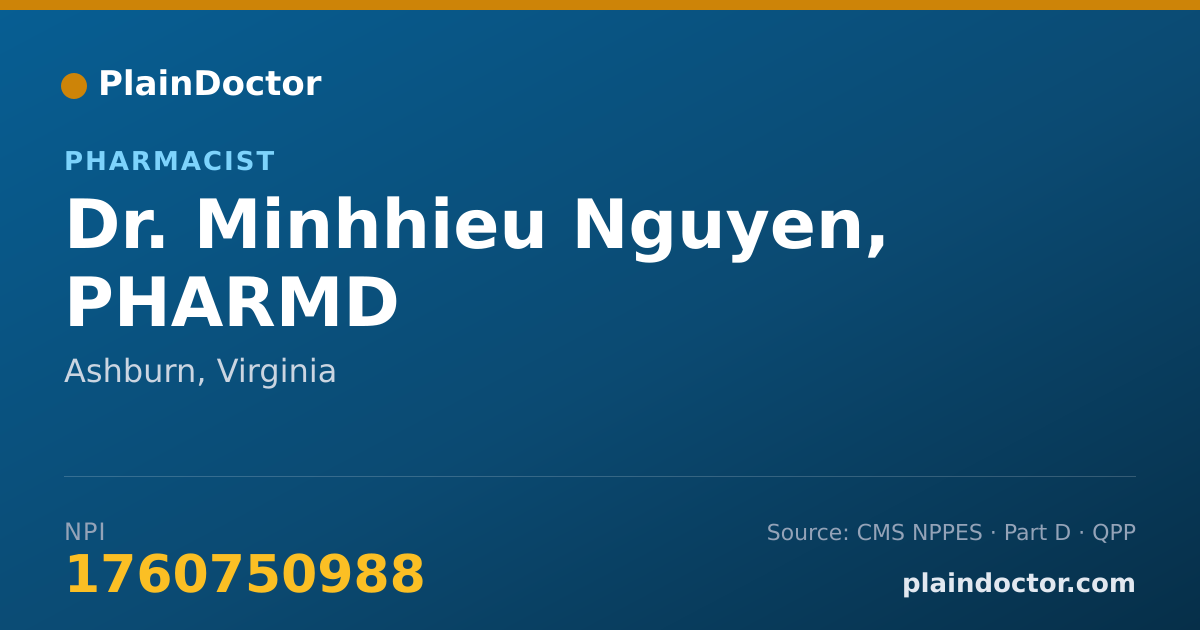 Shareable card for Minhhieu Nguyen, PHARMD - Pharmacist, Ashburn, VA