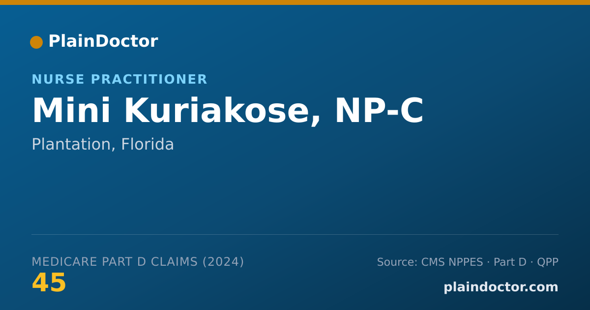 Shareable card for Mini Kuriakose, NP-C - Nurse Practitioner, Plantation, FL