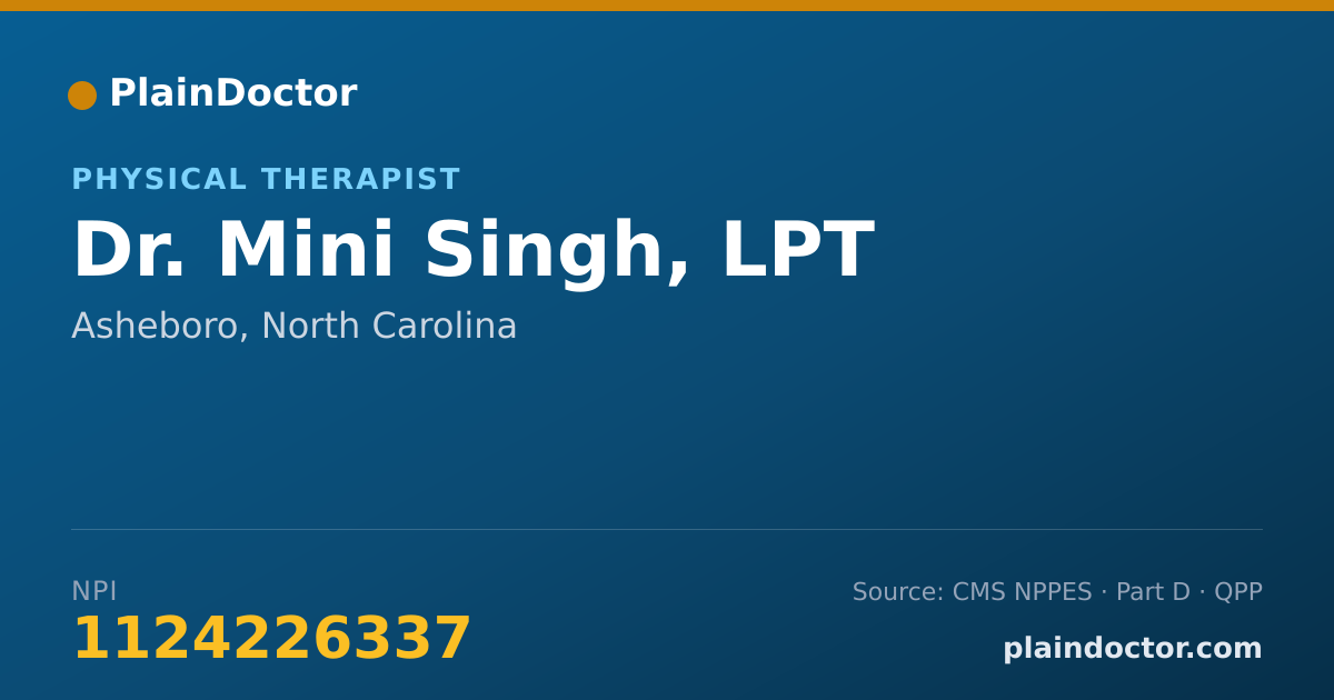 Shareable card for Mini Singh, LPT - Physical Therapist, Asheboro, NC