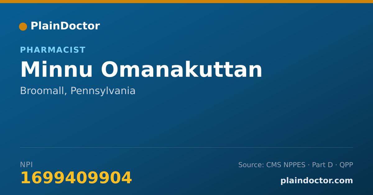 Shareable card for Minnu Omanakuttan - Pharmacist, Broomall, PA