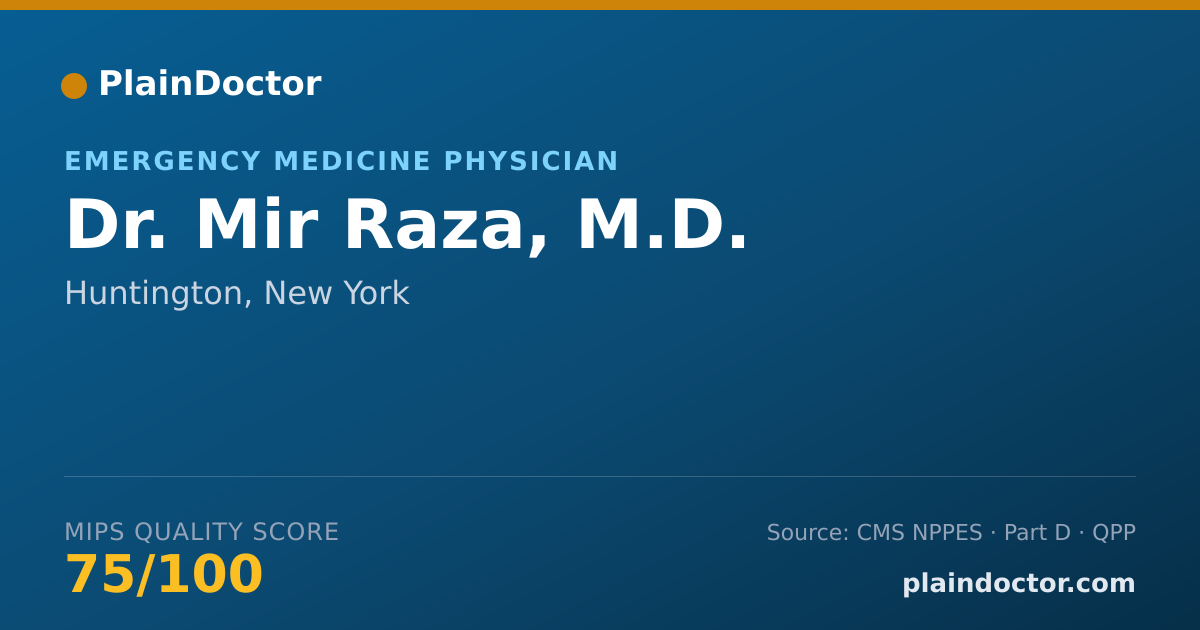 Shareable card for Mir Raza, M.D. - Emergency Medicine Physician, Huntington, NY