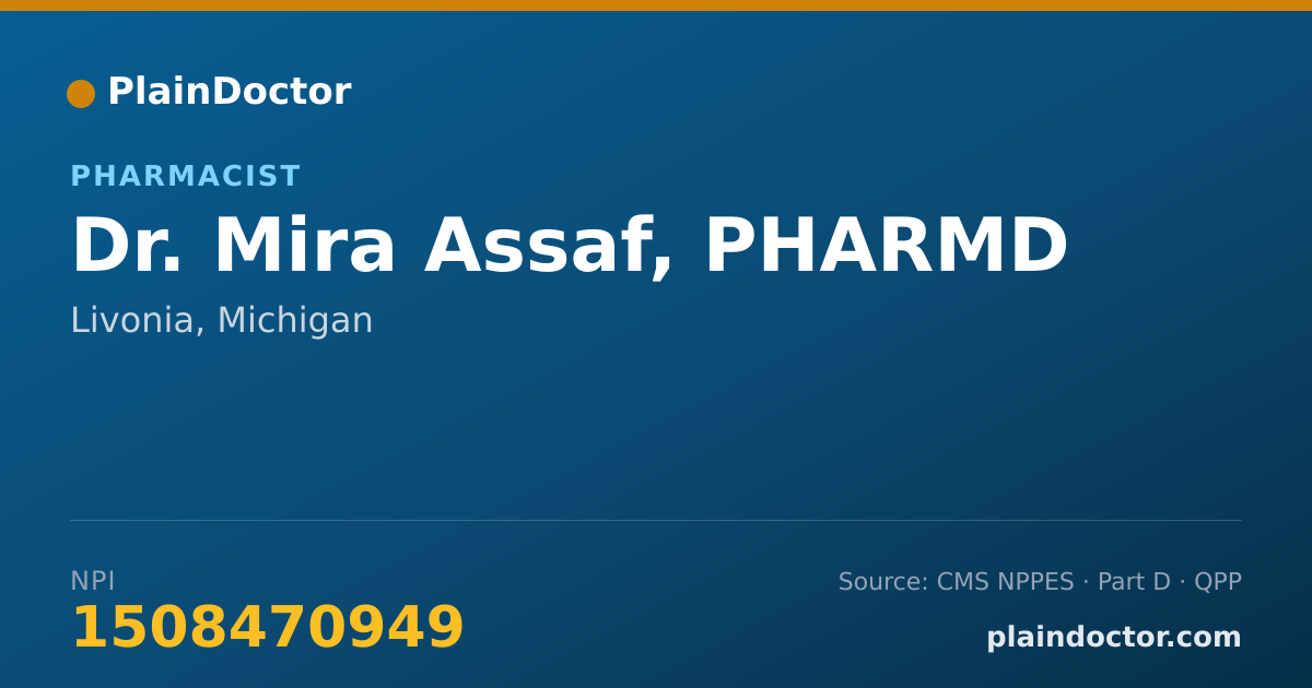 Shareable card for Mira Assaf, PHARMD - Pharmacist, Livonia, MI