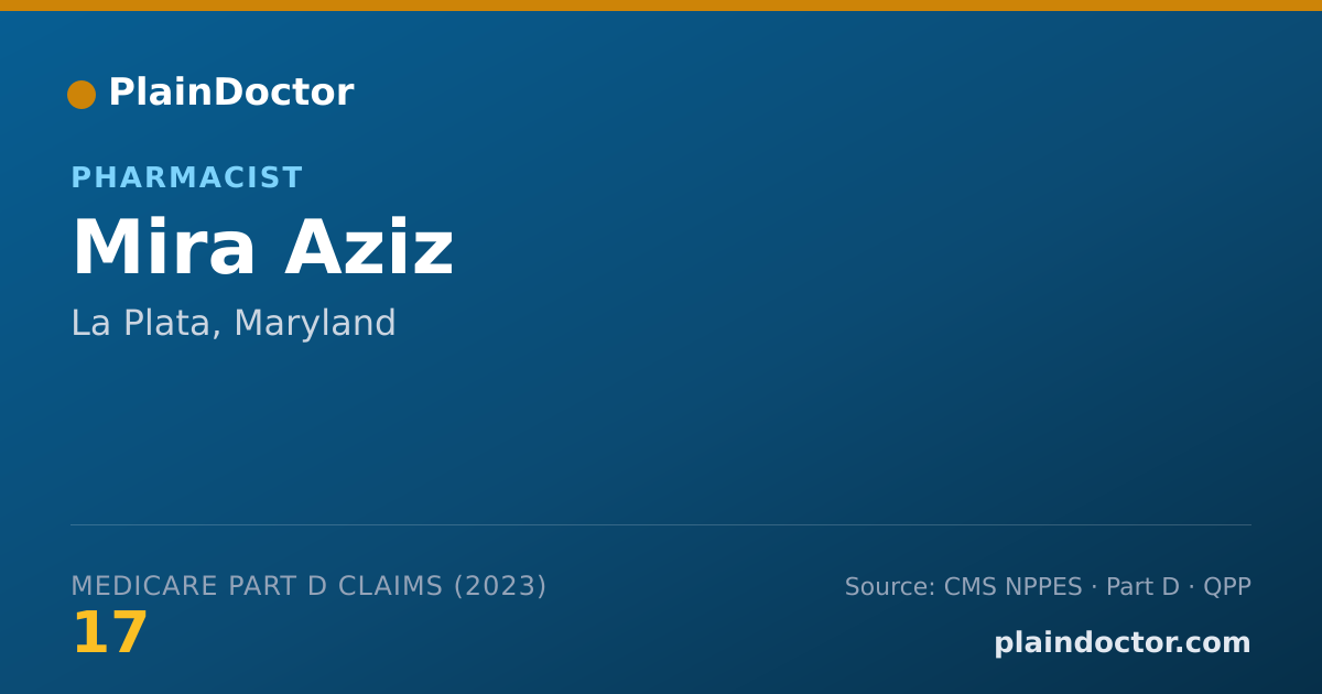 Shareable card for Mira Aziz - Pharmacist, La Plata, MD