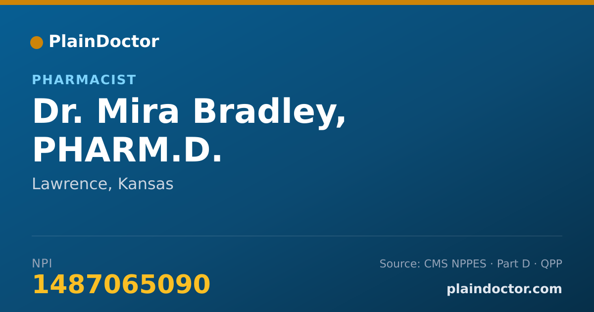 Shareable card for Mira Bradley, PHARM.D. - Pharmacist, Lawrence, KS
