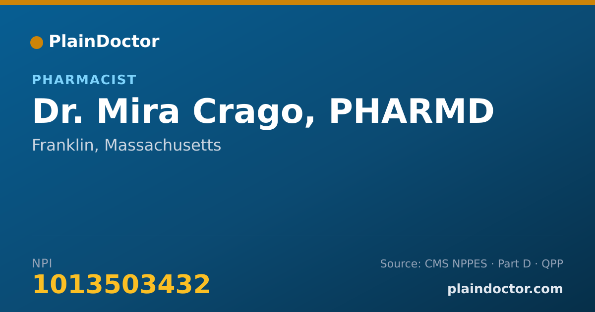 Shareable card for Mira Crago, PHARMD - Pharmacist, Franklin, MA