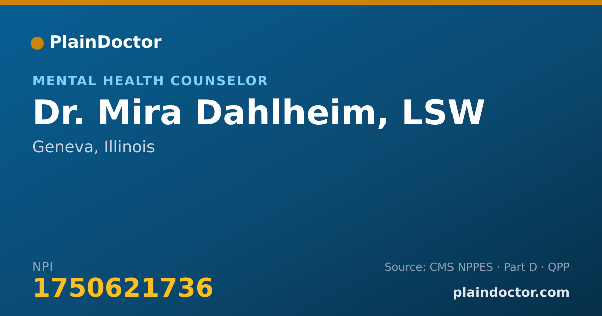 Shareable card for Mira Dahlheim, LSW - Mental Health Counselor, Geneva, IL