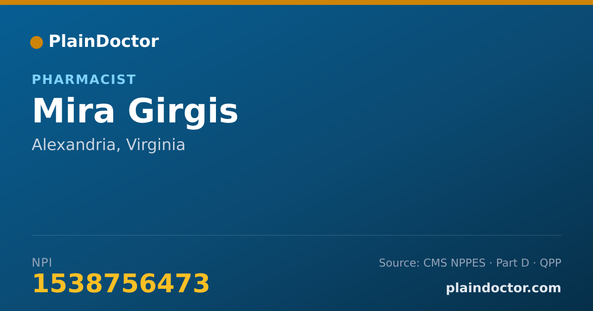 Shareable card for Mira Girgis - Pharmacist, Alexandria, VA