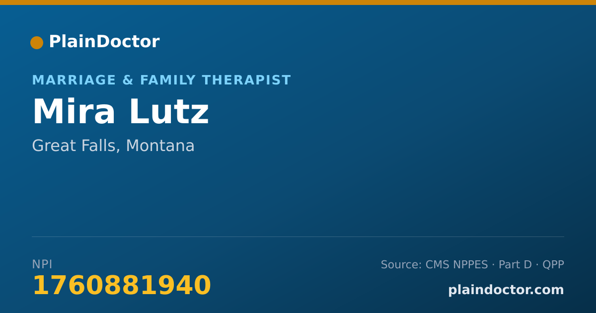 Shareable card for Mira Lutz - Marriage & Family Therapist, Great Falls, MT