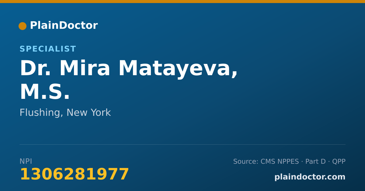 Shareable card for Mira Matayeva, M.S. - Specialist, Flushing, NY