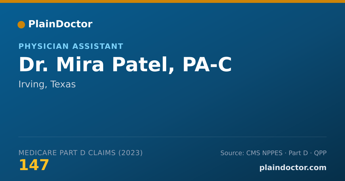 Shareable card for Mira Patel, PA-C - Physician Assistant, Irving, TX