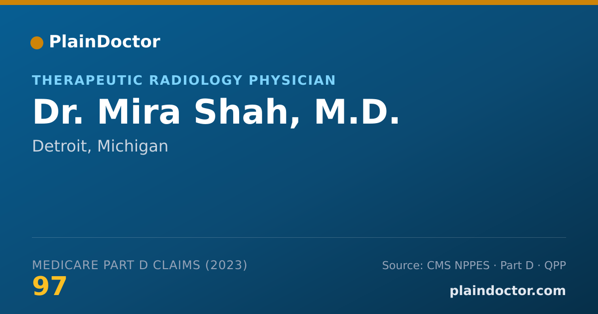 Shareable card for Mira Shah, M.D. - Therapeutic Radiology Physician, Detroit, MI