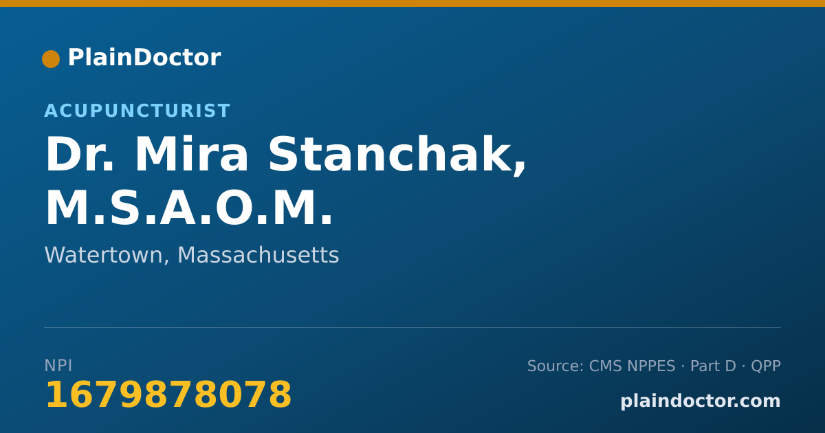 Shareable card for Mira Stanchak, M.S.A.O.M. - Acupuncturist, Watertown, MA