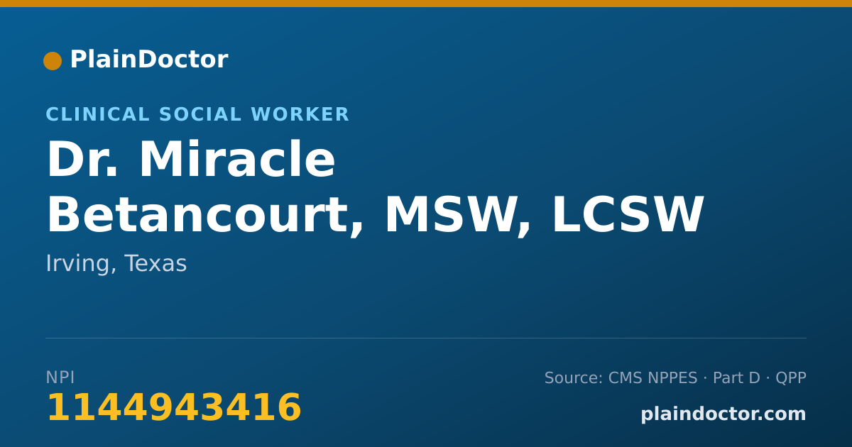 Shareable card for Miracle Betancourt, MSW,  LCSW - Clinical Social Worker, Irving, TX