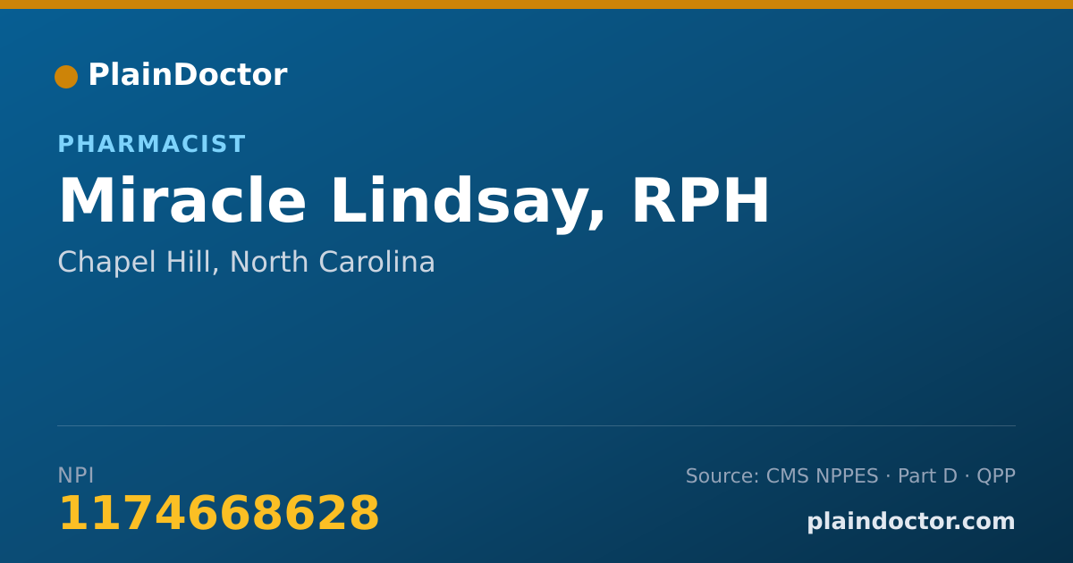 Shareable card for Miracle Lindsay, RPH - Pharmacist, Chapel Hill, NC