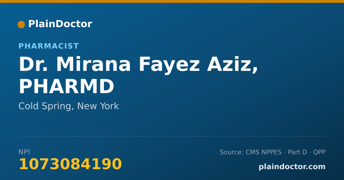 Shareable card for Mirana Fayez Aziz, PHARMD - Pharmacist, Cold Spring, NY