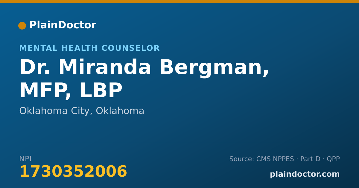 Shareable card for Miranda Bergman, MFP, LBP - Mental Health Counselor, Oklahoma City, OK