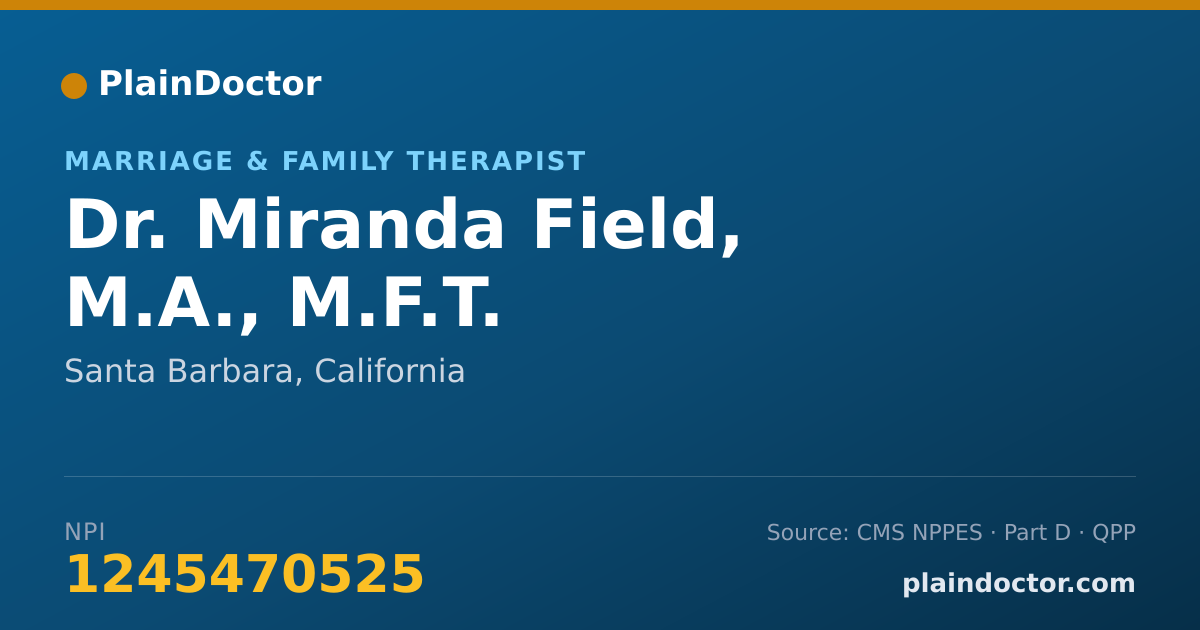 Shareable card for Miranda Field, M.A., M.F.T. - Marriage & Family Therapist, Santa Barbara, CA