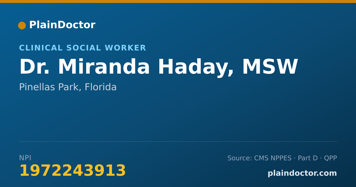 Shareable card for Miranda Haday, MSW - Clinical Social Worker, Pinellas Park, FL